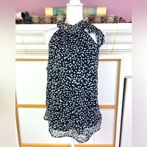 Beautiful tie neck polka dot lined blouse wear as side bow or long NWOT